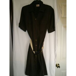 Betty Barclay 80'sVintage Brown Button-Up Dress w/Belt‎ Retro Professional Wear